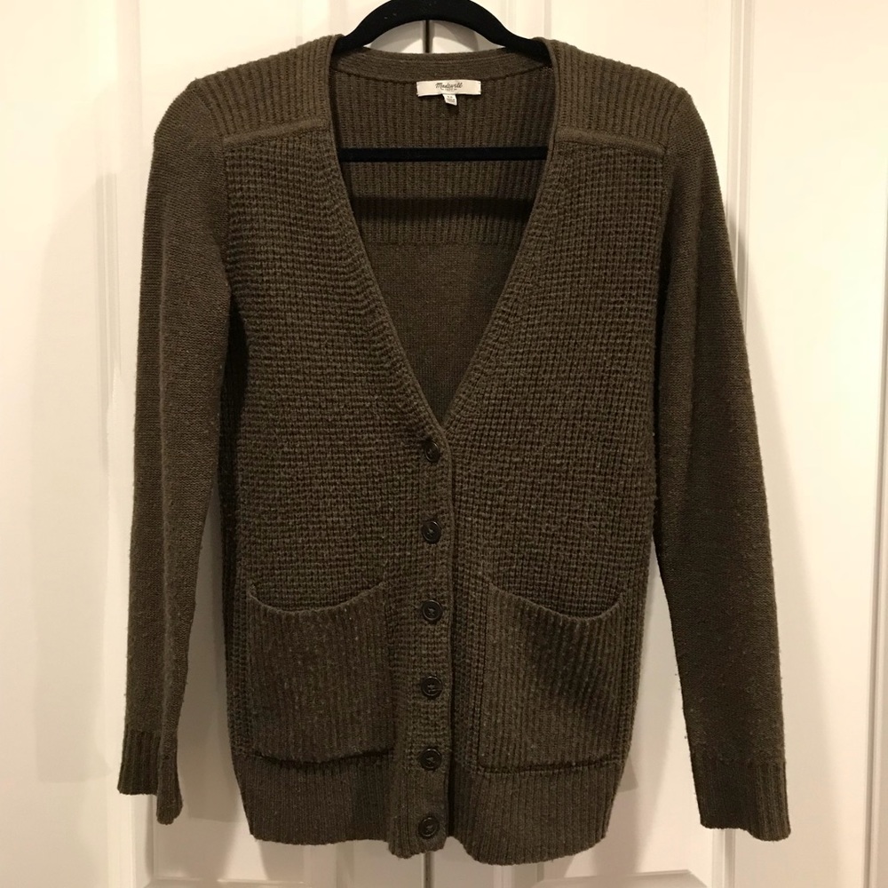 Madewell Olive Green Waffle Knit ButtonUp Cardigan